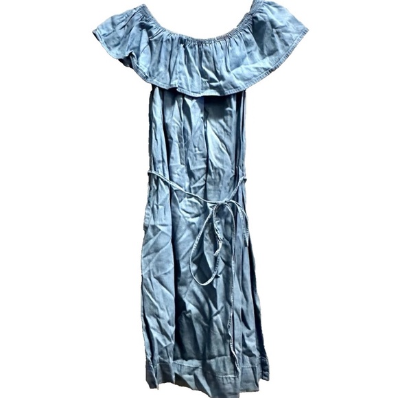 Loft Outlet Off the Shoulder Women's Small Blue Denim Dress Ruffle Neck - Picture 2 of 6